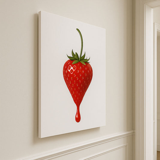 Side view dripping strawberry